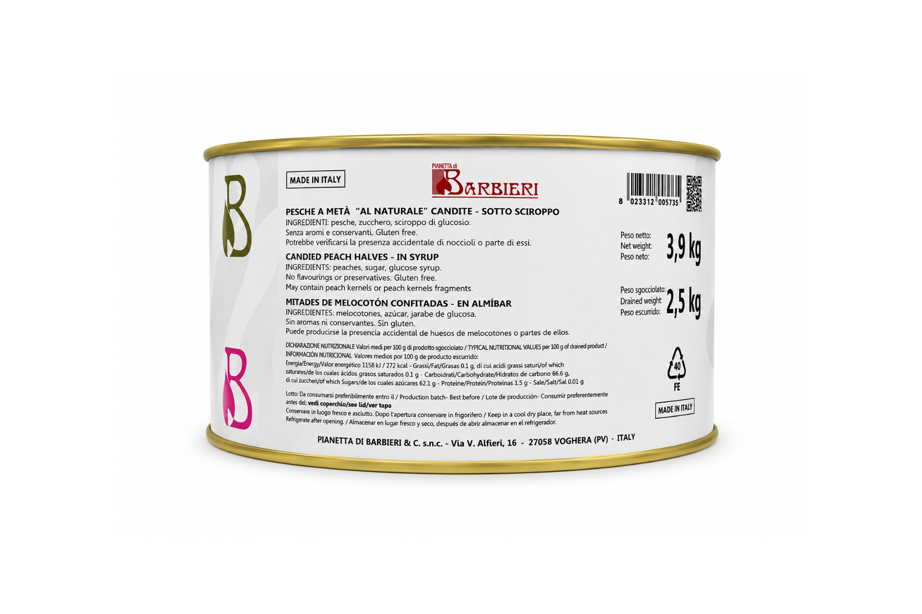 Pesche a Meta' al Naturale kg 3.9